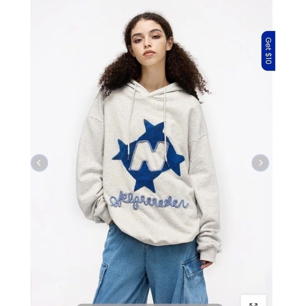 Aelfric Eden Stellaris Embroidered Oversized Hoodie Men’s Small Grey Casual New